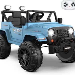 ARBELI 12V Ride On Truck Car with Remote Control, Kids Electric Vehicles with Bluetooth Music, Horn, 3 Speeds, 4 LED Lights, Soft Start, Ride on Toys for Toddler Boys & Girls (Blue)