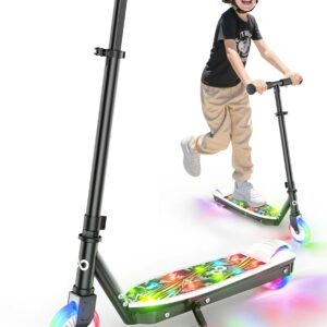 Gyroor KS2 Kids Electric Scooter – 5 MPH Safe Speed, Foot Sensor Start, LED Lights, Adjustable Handlebar, 2 Hr Fast Charge, UL2272 Certified, Ages 6–12, 121 lb Max Load