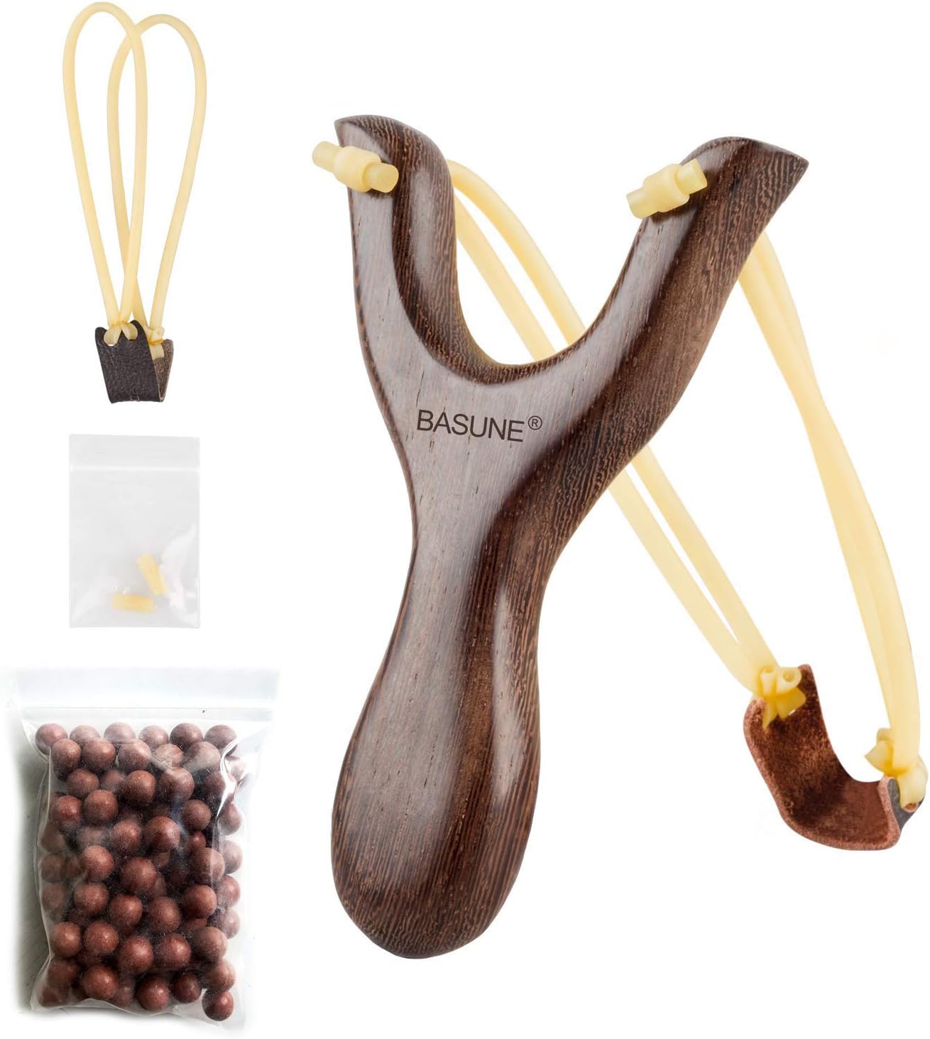 BASUNE Solid Wooden Slingshot with Classic Construction Hunting Slingshot for Catapult Game, Outdoor, Hunting-for Adult (Deep Brown)