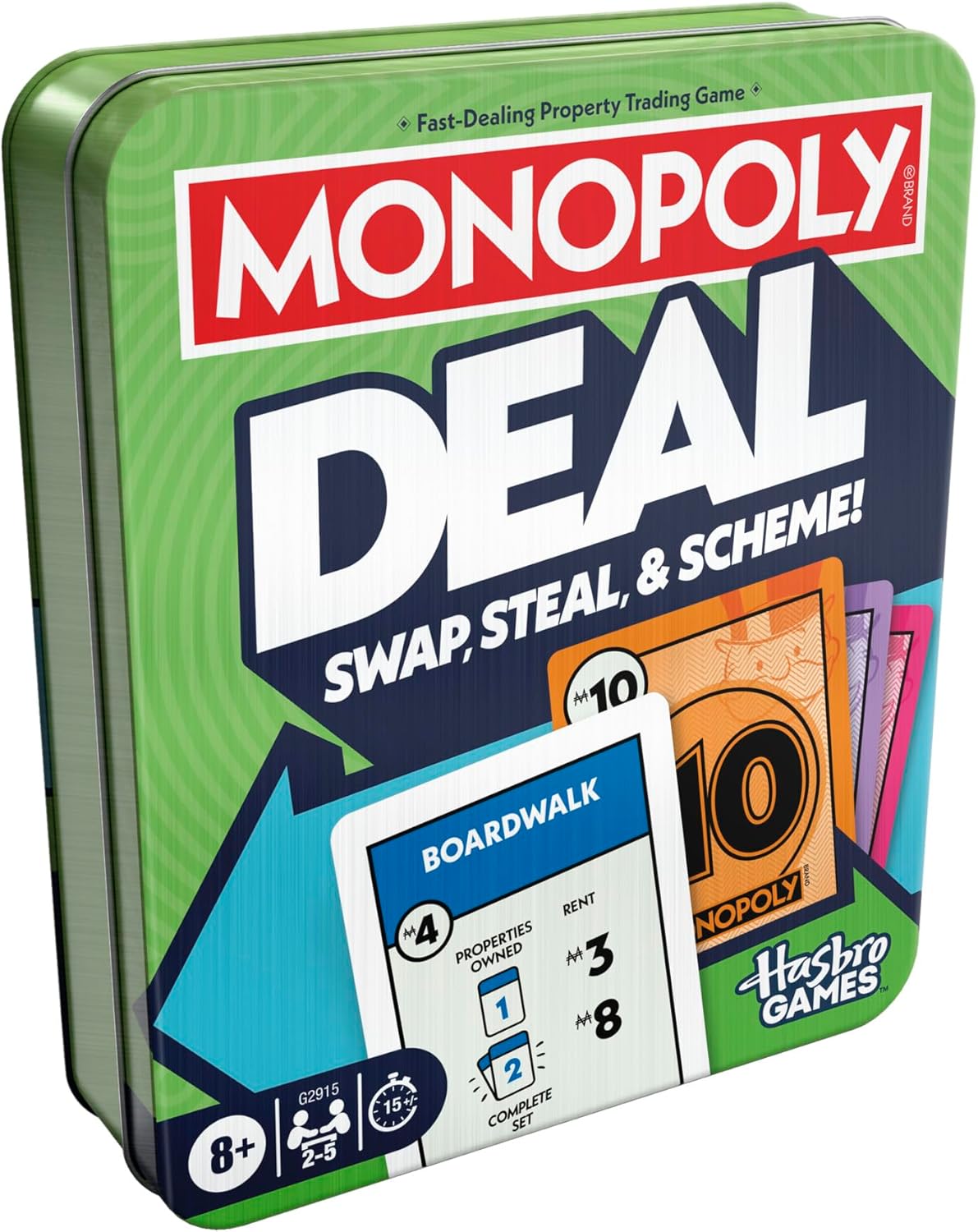 Monopoly Deal Card Game in Collectible Storage Tin | Ages 8+ | 2-5 Players | 15 Mins. | Fun Family Games for Kids, Teens, and Adults | Travel Games (Amazon Exclusive)