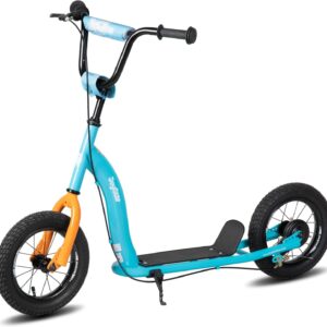 JOYSTAR Kick Scooter for Kids 5+ Teens & Youth, Lightweight Kids Scooter with Adjustable Handlebar, 2 Wheel Scooter for Boys & Girls, 12″ Inflatable Wheels Rear Drum Brakes