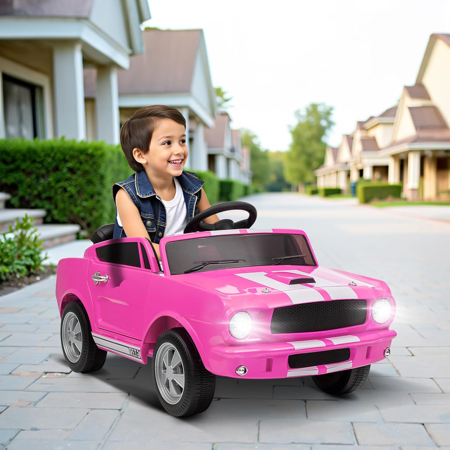 Winado 12V Licensed Shelby Electric Car for Kids, Battery Powered Ride On Toy for Toddlers with Remote Control, Upgrade Panel, Bluetooth, Shock Absorbers, Safety Belt, 3 Speeds, LED Lights - Pink - Image 7