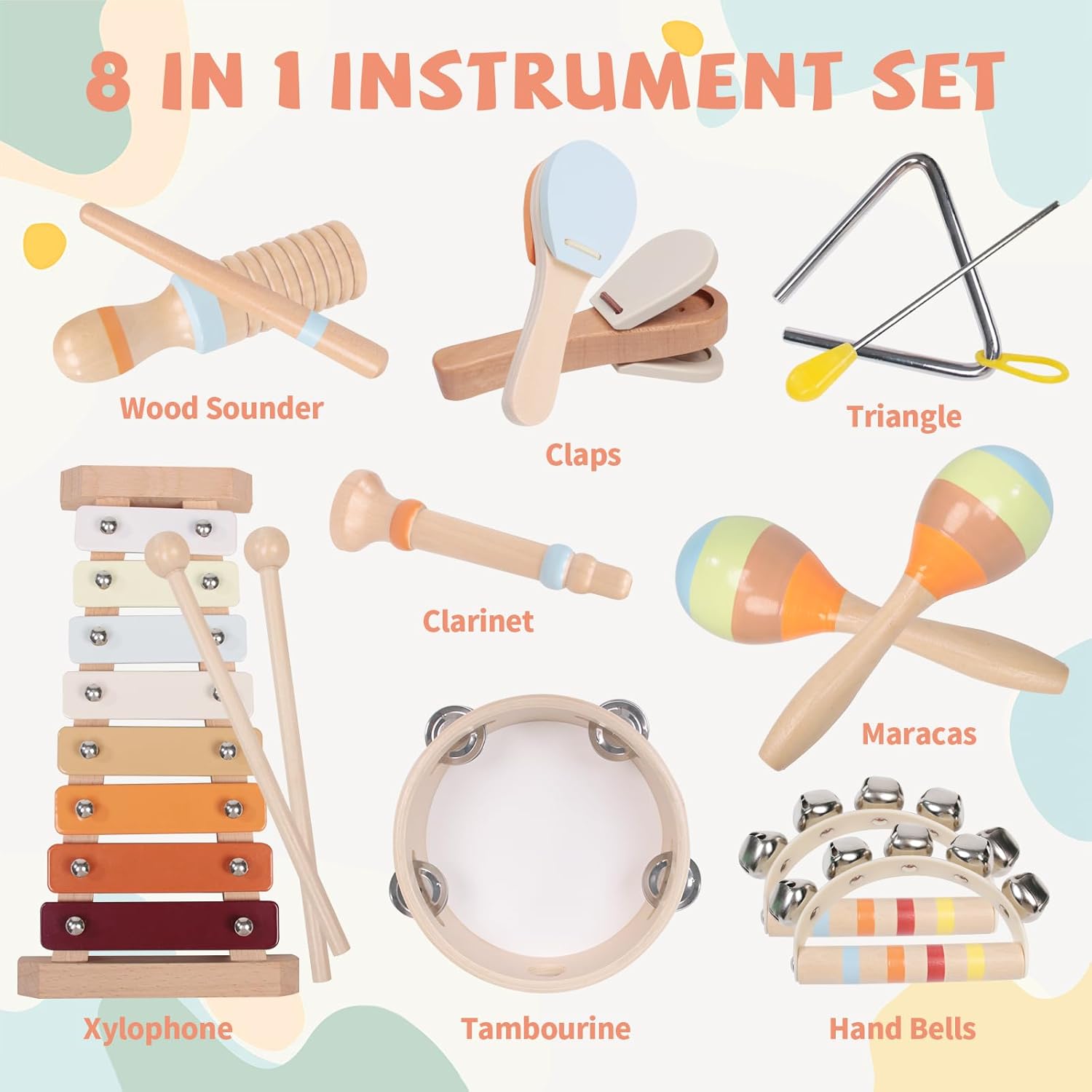 Baby Musical Instruments Set - Montessori Wooden 18 Month Old Baby Musical Toys, Toddler Percussion Instruments Xylophone Maracas Tambourine for Toddlers 1-3, 1 2 3 Year Old Girls Boys Birthday Gifts - Image 5