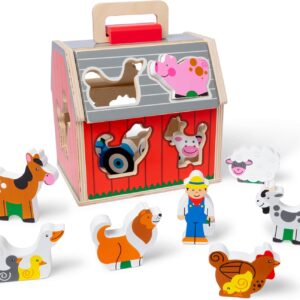 Melissa & Doug Take-Along Wooden Toy Barn, 11-Pc Portable Toddler Playset with Farm Animals & Pop-Up Roof, Preschool Learning Toys for Girls & Boys 2+
