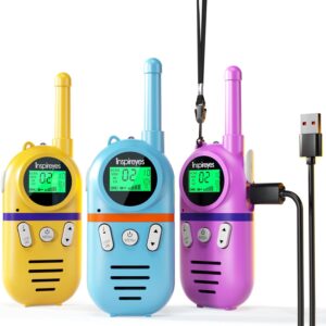 Inspireyes Walkie Talkies for Kids, Rechargeable Long Range 3 Pack, Kids Toys for Boys Girls Ages 3-12, 2 Way Radio Toy, Outdoor Adventure Toys, Camping Hiking Gear, Birthday Gifts for Kids