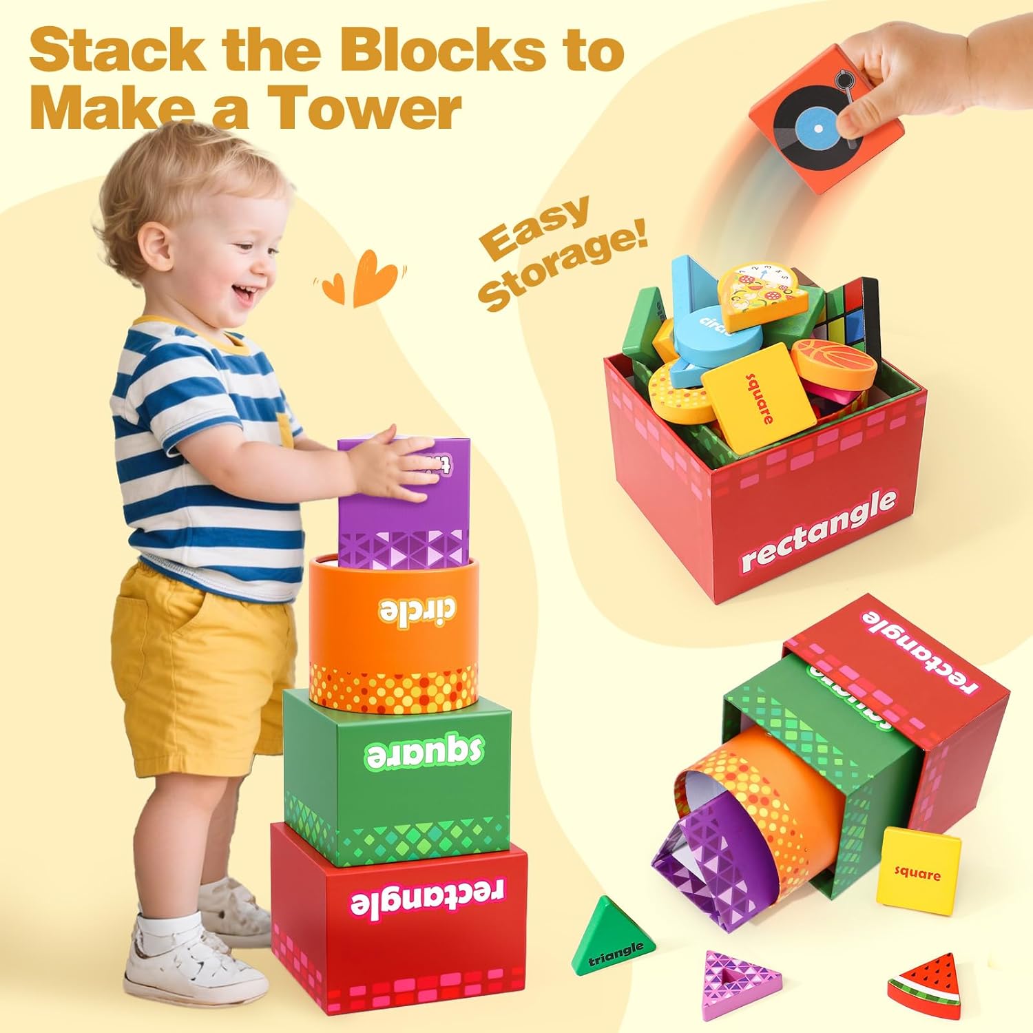 Atoylink Montessori Toys Shape Sorter for Toddlers, Wooden Stacking Blocks Nesting Boxes Baby Everyday Objects Shape Sorting Toys Matching Games, Preschool Learning Toys for 1 2 3 Year Old Boys Girls - Image 3