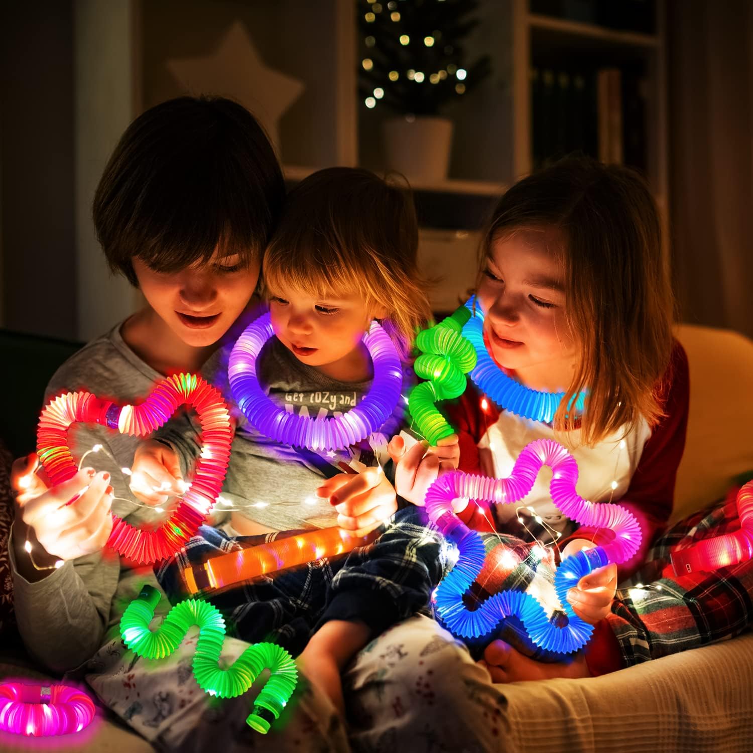 Glow Sticks Camping Essentials for Toddlers-6 PCS,Light Up Pop Tube Wand Toys Gifts for Kids,LED Bracelet Necklace Party Accessories,Fun Summer Outdoor Camp Games Activities Gear Stuff for Boys Girls - Image 2