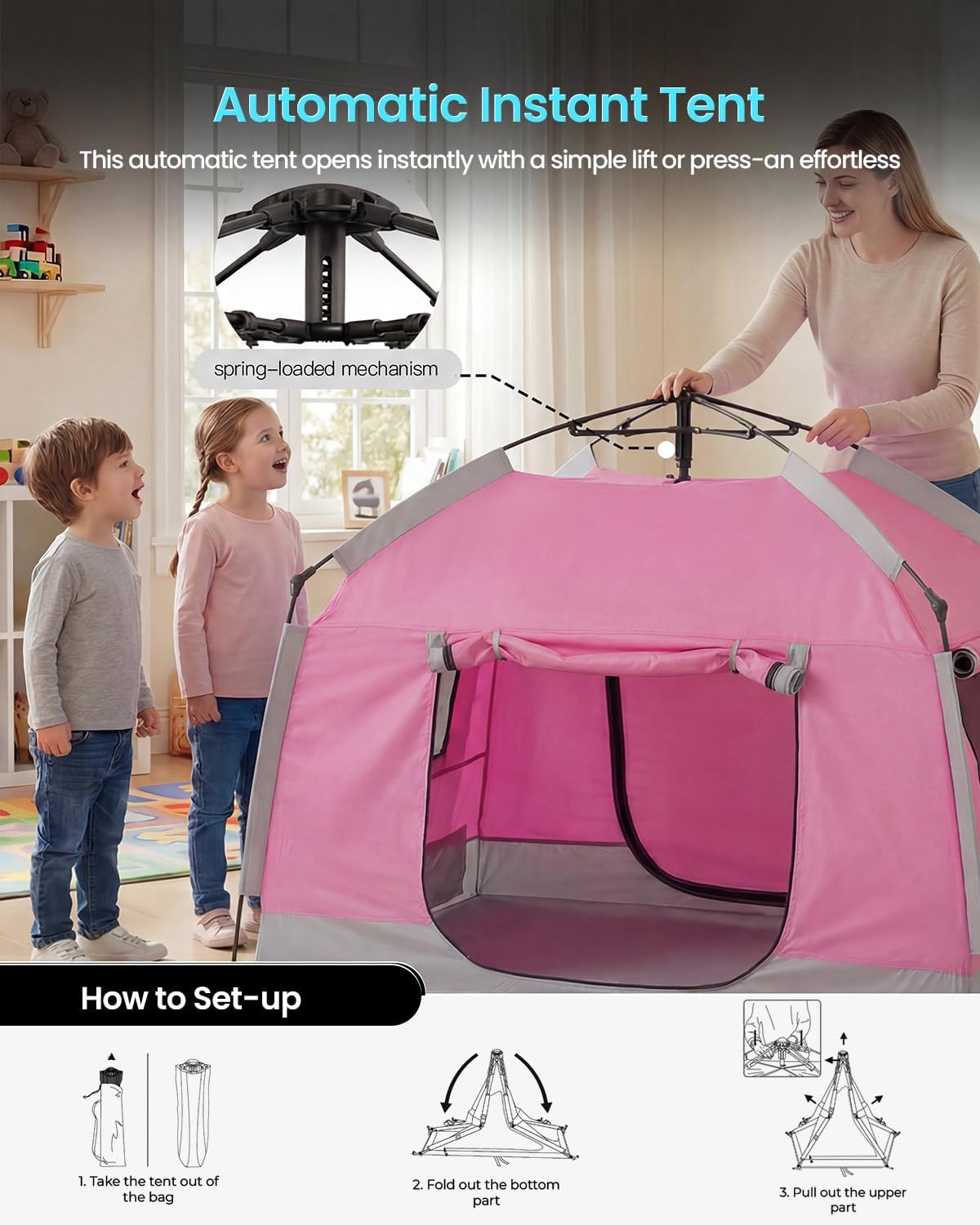 Kids Play Tent-Portable Playhouse Children House -Easy Set up Indoor Outdoor with Carry Bag for Kids-Light Strip Design for Night use -Space for Children and Parents-Birthday - Image 3