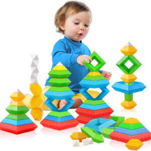 Hieoby Montessori Toys for 1 2 3 4 Year Old Boys Girls Toddlers Preschool Learning Activities 30Pcs Building Blocks Stacking Educational Toys STEM Sensory Gifts for Kids Age 1-2 2-4