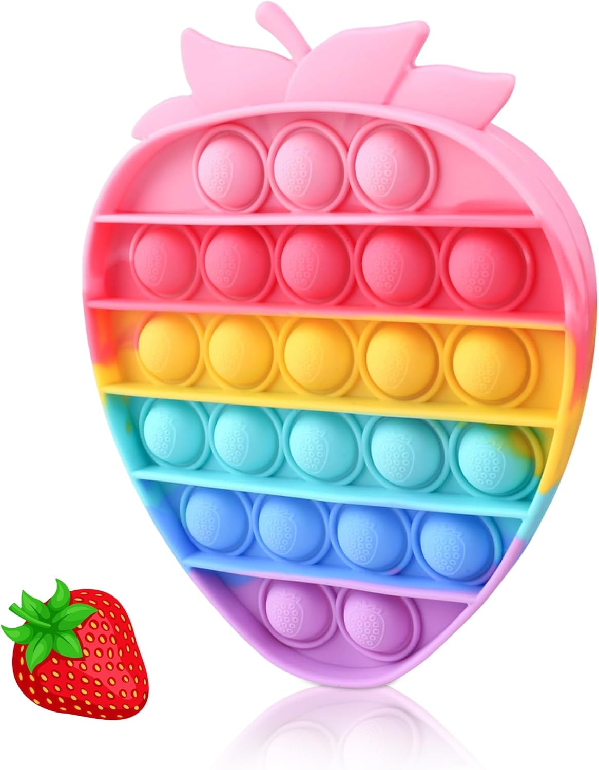 Bubble Fidget Sensory Toys,Cute Push Silicone Squeeze Toy for Autism Anxiety Stress Relief Small Strawberry Toddler Fidgets Party Travel Office Classroom Gifts for Kids Girl Boy Adults
