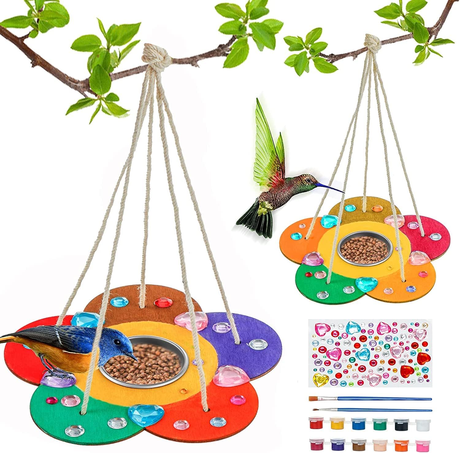 Gooidea Kids Arts and Crafts Bird Feeders for Outside, 2-Pack DIY Wooden Paint Kits Spring Outdoor Toys Holiday Crafts for Boys & Girls Age 3-5 4-8 8-12