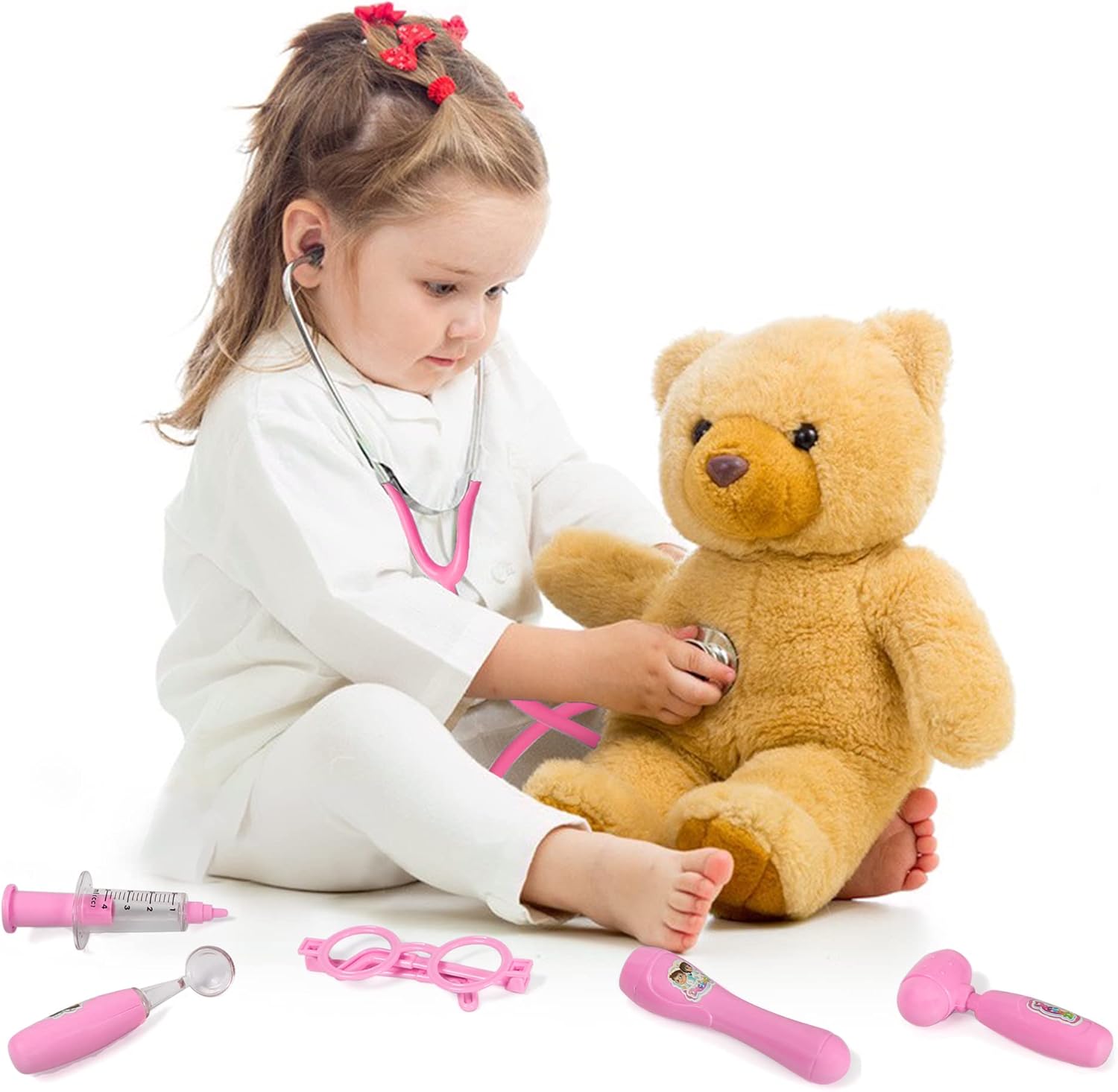 Phobby Kids Doctor Kit, 8 Pieces Toddlers Doctor Playset with Medical Storage Bag & Real Stethoscope, Pretend Play Doctor Toys Birthday Gift for Boys Girls Aged 3 4 5 6 (Pink) - Image 6