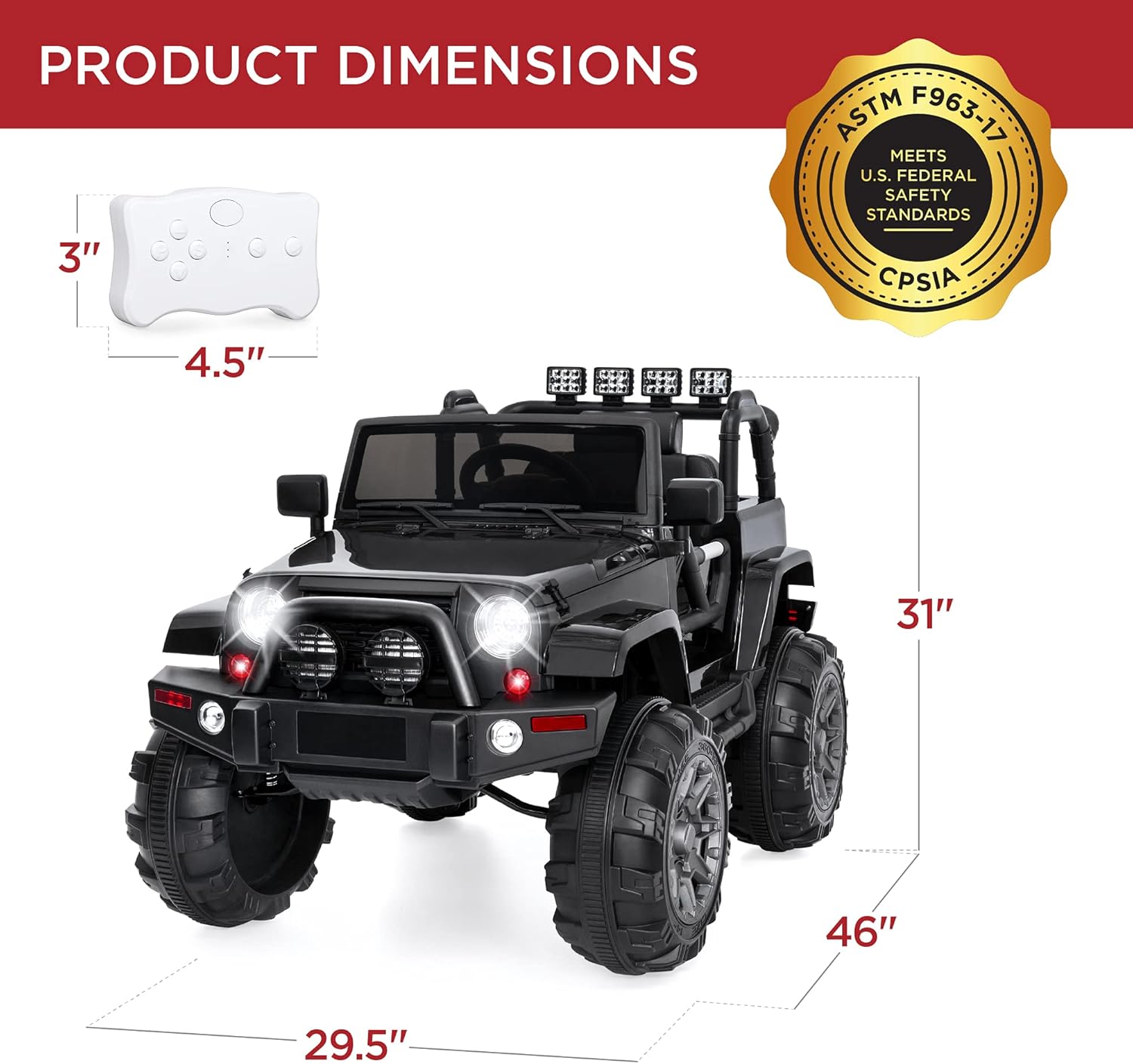 Best Choice Products Jumbo 12V Kids Electric Vehicle Toy Ride On Car with Parent Remote Control for Toddlers, Seat Harness, 65 lb Weight Capacity, Spring Suspension, 3.7 MPH Max Speed - Black - Image 7