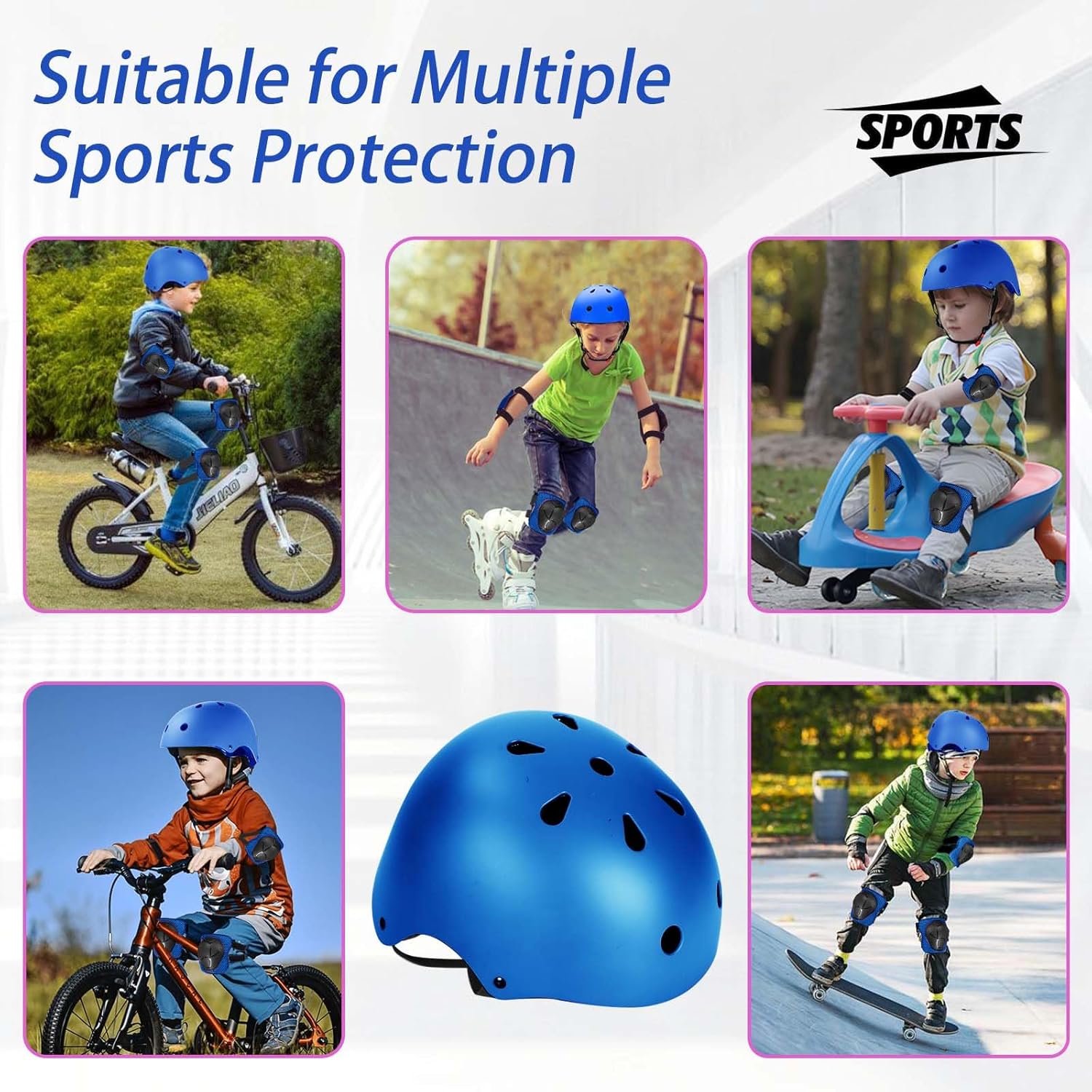 Kids Bike Helmet Set Adjustable Helmet for Ages 3-15 Kids Toddler Boys Girls Youth, Multi-Sport Bicycle Skateboarding Football Rollerskating Scooter Rollerblade Balance Bike Helmets - Image 5