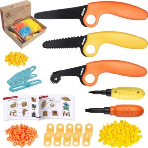 Cardboard Construction Kit – 401 PCS Kids Building Set with Safe Serrated Cutter, Crease Roller, Screws & Nuts, STEM Upcycled Tool for DIY Cardboard Projects, Engineering & Creativity