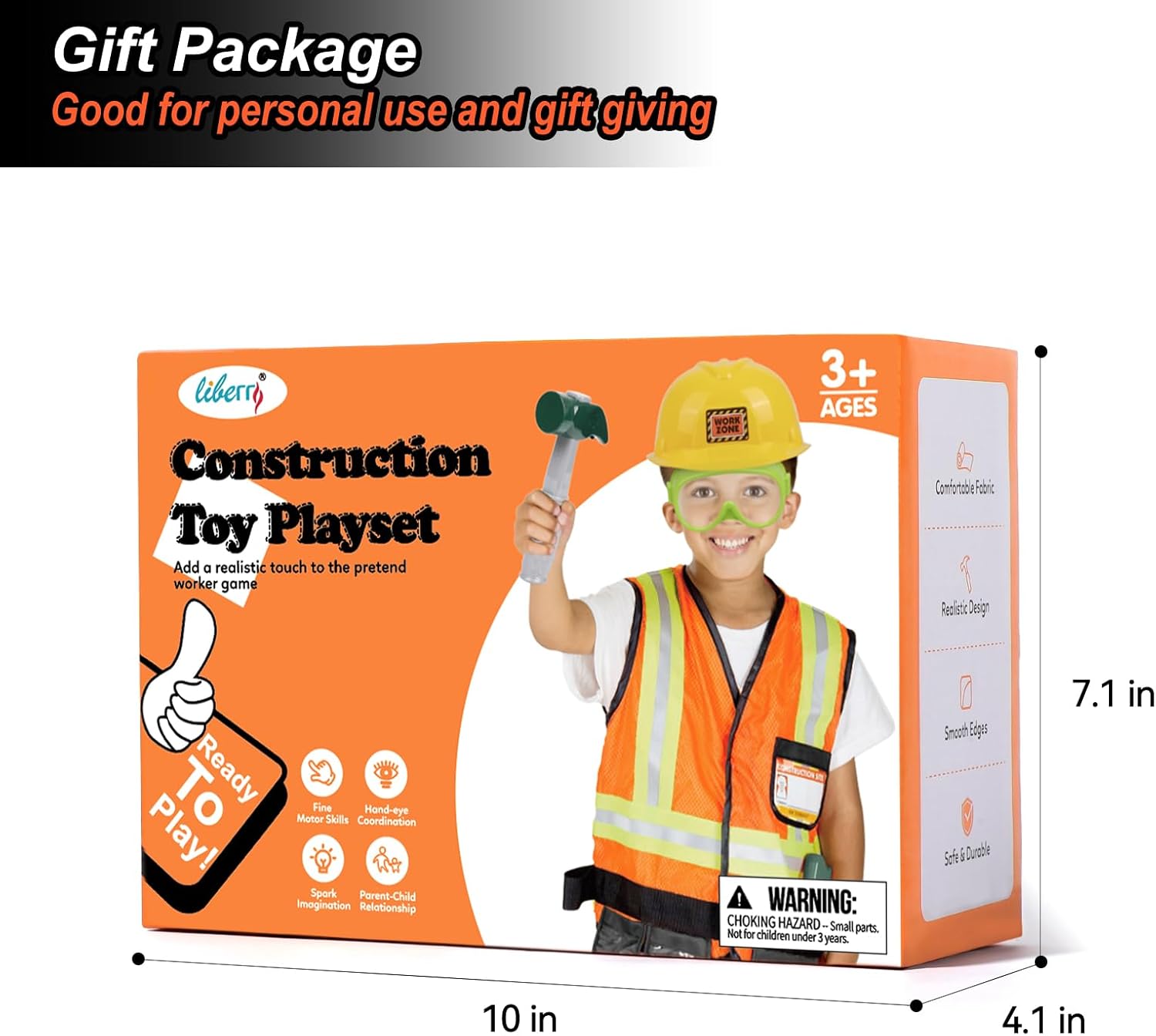Liberry Kids Tool Set for Boys Girls 3-5 Years, Construction Worker Costume with Hat, Toddler Dress Up Toys for Birthday Gift - Image 7