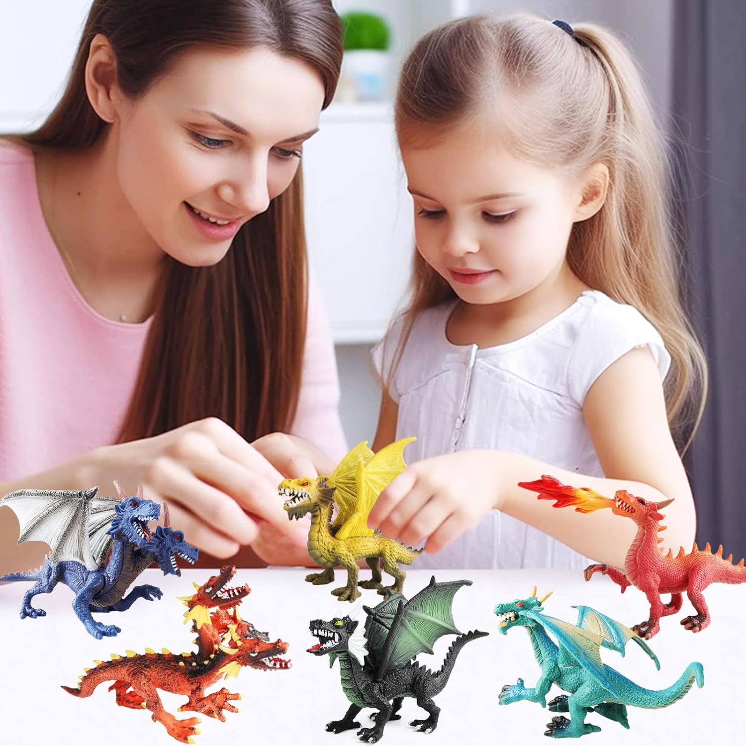 EOIVSH Dragon Toy Figures - Ancient Flying Dragon Figurines, Mythical Action Figure Kid Toys, Girls and Boys Ages 3 and Above, Pack of 6 - Image 3
