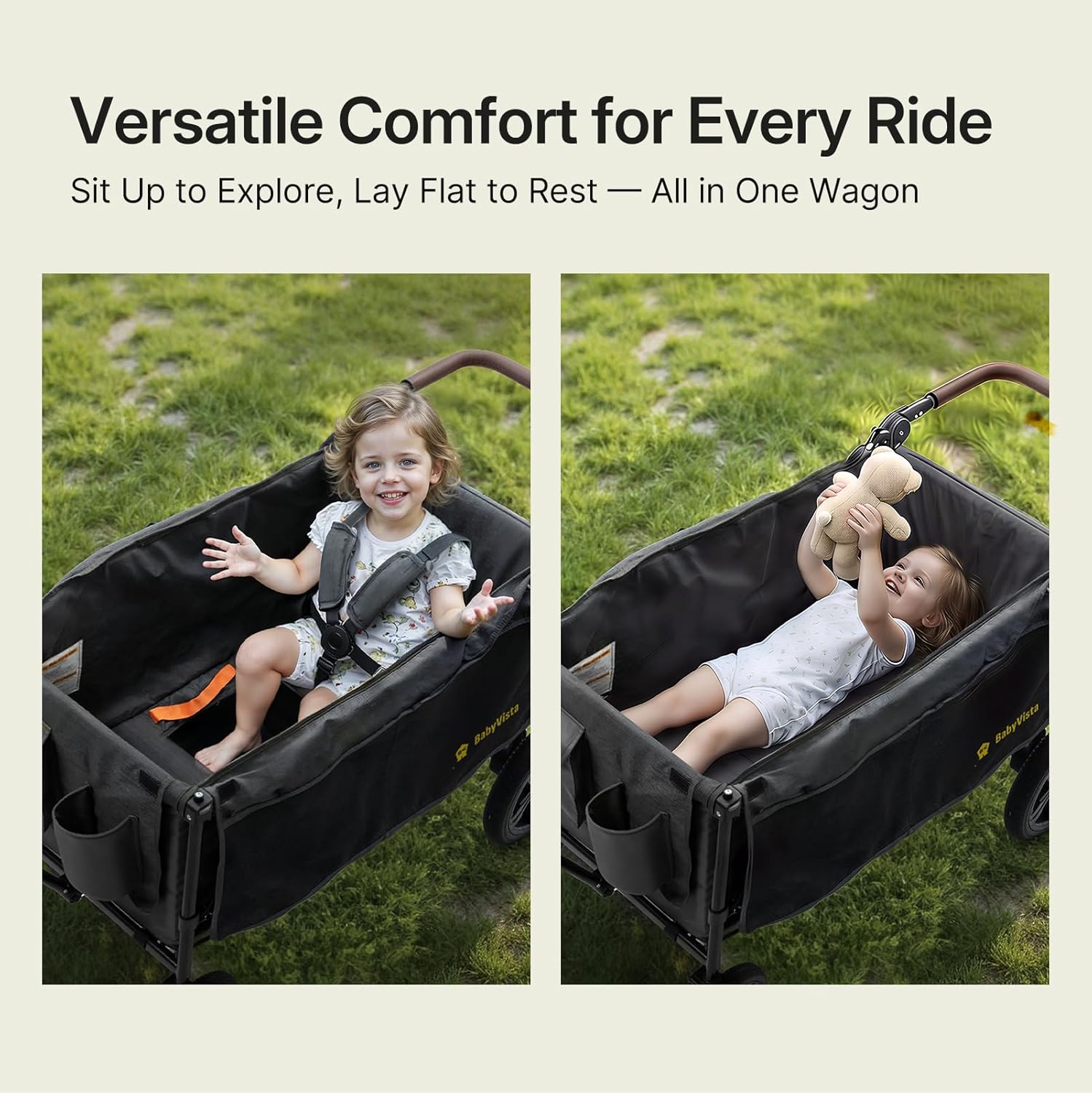 Stroller Wagon for Kids, One-Hand Adjustable Push/Pull Handle, Spacious Storage, 8"/12" All-Terrain Wheels, Canopy with Bug Net, Wagon Stroller for Daily Walks, Short Trips & Grocery Runs - Image 4