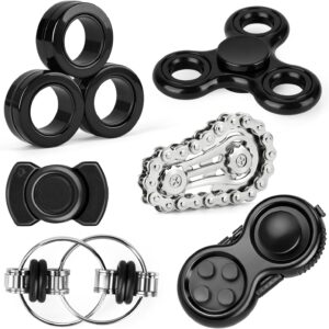 6PCS Fidget Toys Sets Adults & Teen,Metal Fidget Spinner Cool Classroom Desk Toys for Stress & Anxiety Relief,Fidget Blocks Sensory Rings Toy Pack for Autism ADHD Best Gift for Adults&Family