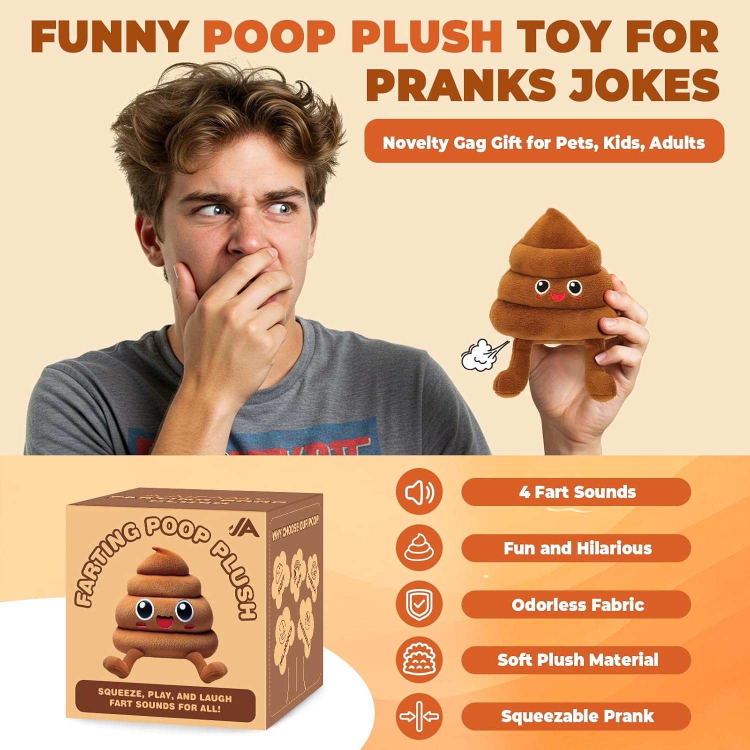 Funny Poop Plush Toy with 4 Fart Sounds - Fart Blaster Noise Maker - Realistic Fake Poop for Pranks, Jokes - Funny Gag Gift for Pets, Kids, Adults - Image 4
