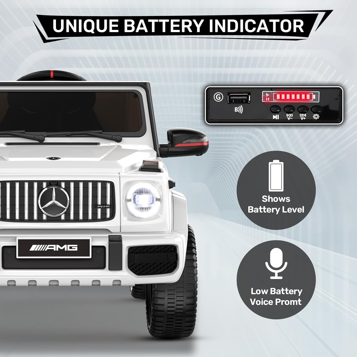 ANPABO Licensed Mercedes-Benz G63 Car for Kids, 12V Ride on Car w/Parent Remote Control, LED Headlights, Music Player & Horn, Soft Start, Low Battery Prompt, Kids Electric Car, White - Image 6