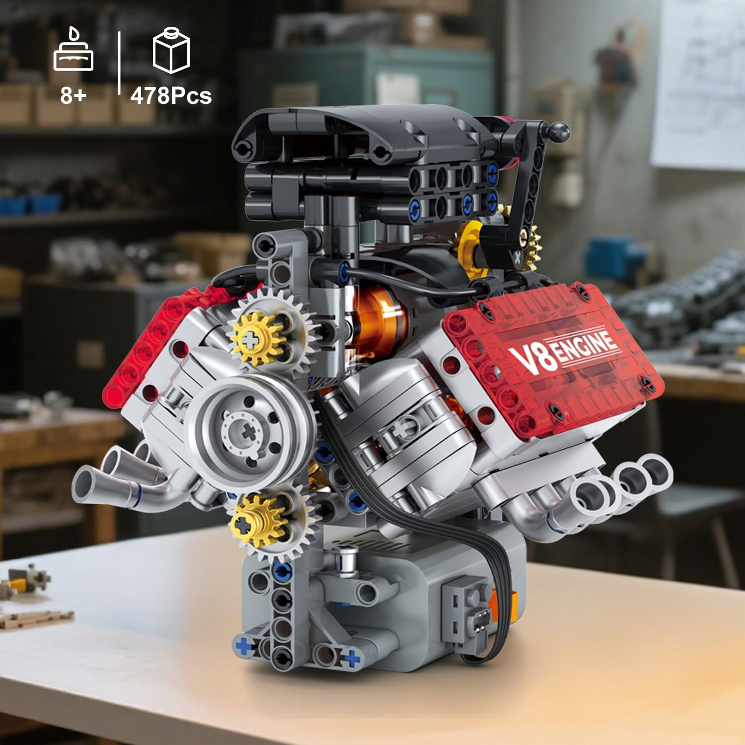 WINGIFT V8 Engine Building Set,V8 Engine Model kit that Run,Build Your Own STEM Mini V8 Model Engine Kit with Battery and Motor,8-Cylinder Car Engine Building Engineering Toys for Kids Adults(478PCS) - Image 9