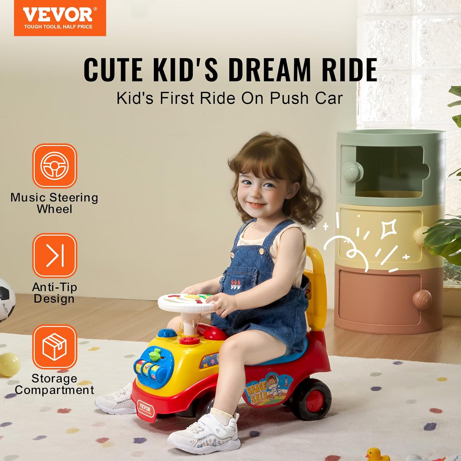 VEVOR Ride On Push Car for Toddlers, Ages 19+ Months, Ride Racer, Sit to Stand Toddler Ride On Toy, Kids Ride On Car with Music Steering, Horn & Under Seat Storage, Ride On Toy for Boys Girls, - Image 2