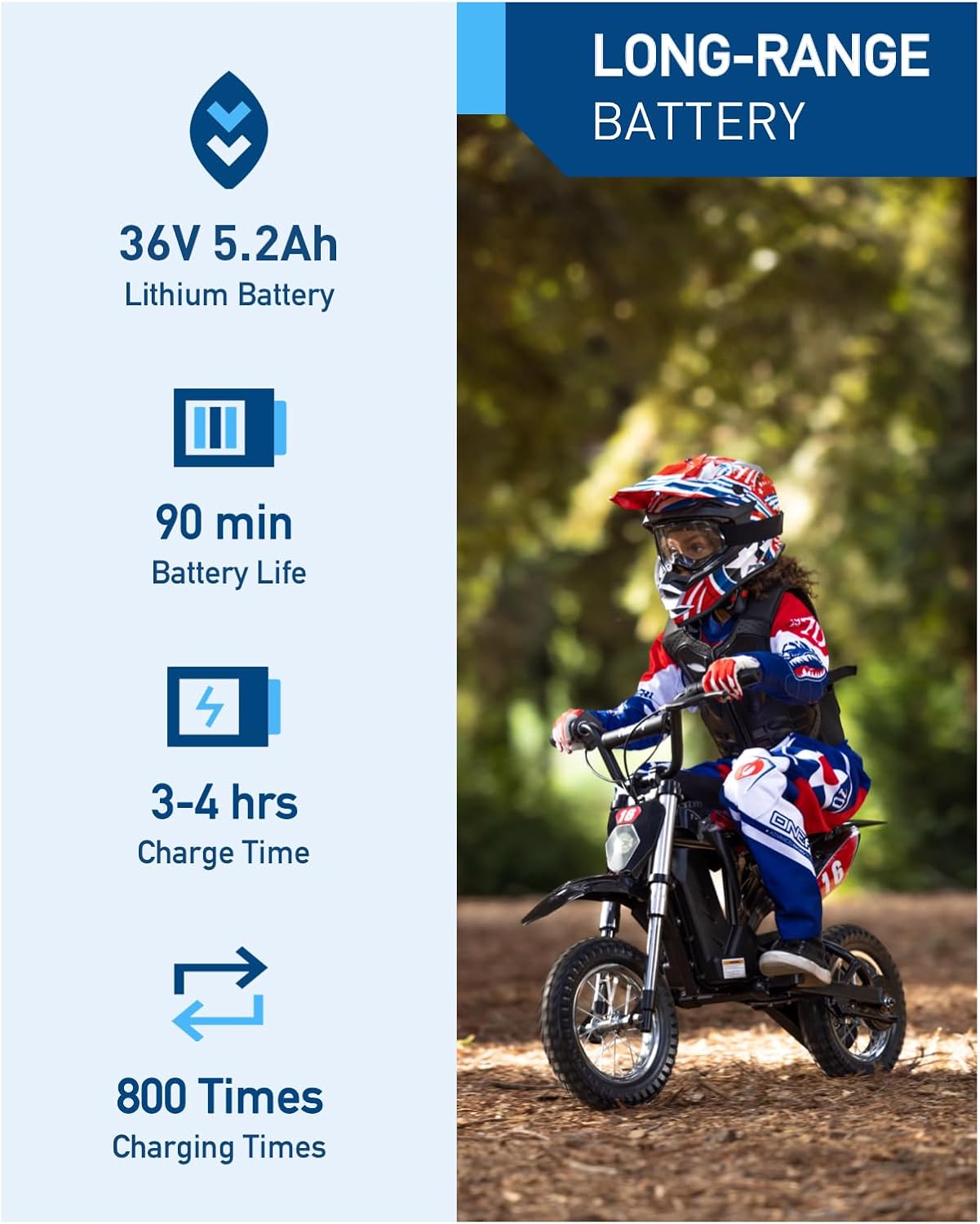 Hiboy DK1 36V Electric Dirt Bike,300W Electric Motorcycle - Up to 15.5MPH & 13.7 Miles Long-Range,3-Speed Modes Motorcycle for Kids Ages 3-10 - Image 3