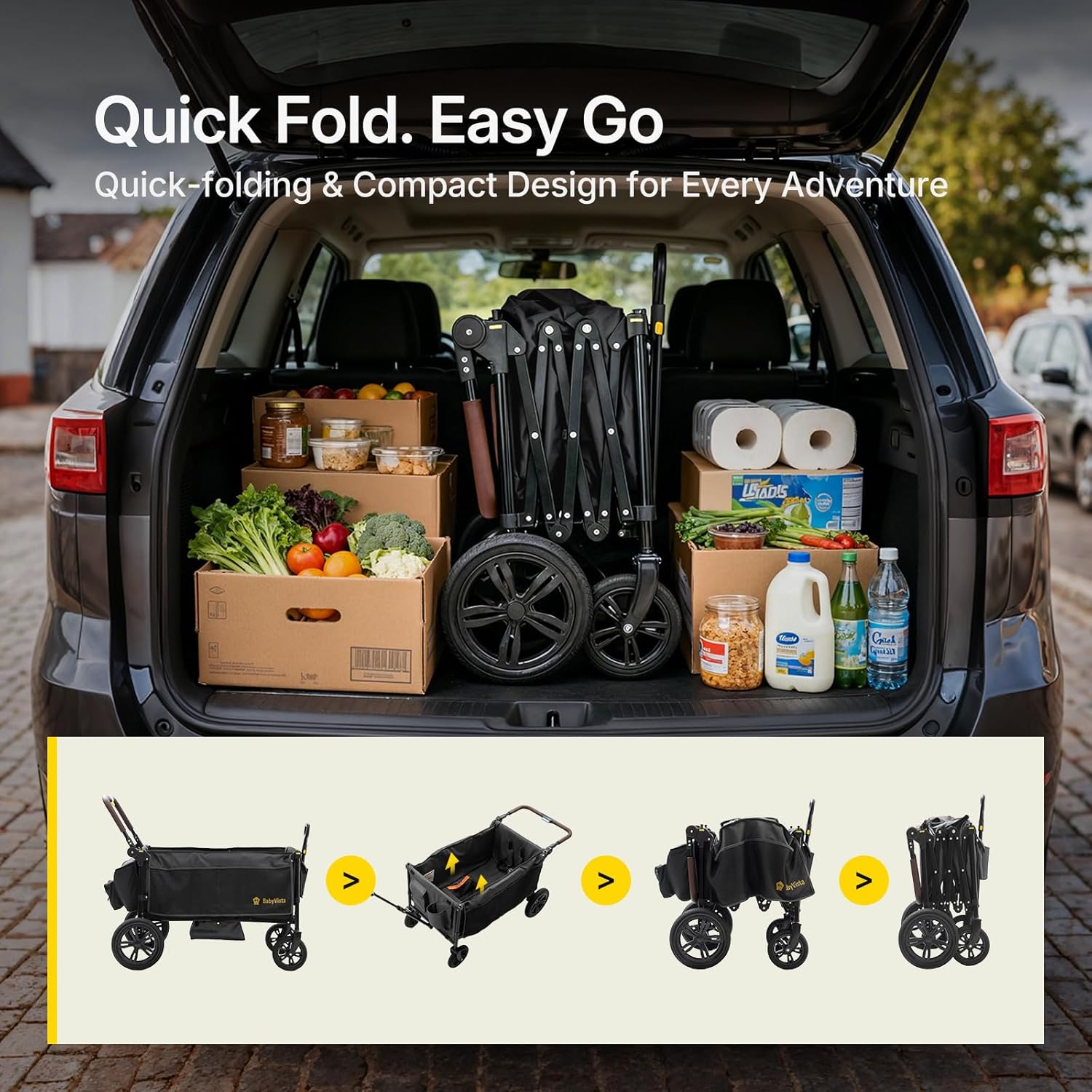 Stroller Wagon for Kids, One-Hand Adjustable Push/Pull Handle, Spacious Storage, 8"/12" All-Terrain Wheels, Canopy with Bug Net, Wagon Stroller for Daily Walks, Short Trips & Grocery Runs - Image 5
