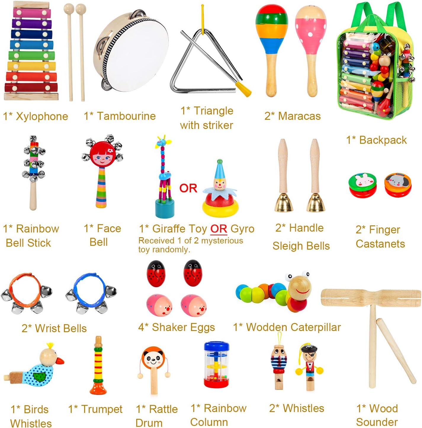Kids Musical Instruments, 33Pcs 18 Types Wooden Percussion Instruments Tambourine Xylophone Toys for Kids Children, Preschool Education Early Learning Musical Toy for Boys and Girls - Image 4