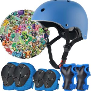 Kids Bike Helmet Set,CPSC Certified with Knee Elbow Wrist Pads Guards,Toddler Adjustable Black Helmet for Ages 2-3-5-8 Girls Child,Sports Protective Gear Set for Bicycle Skate Scooter