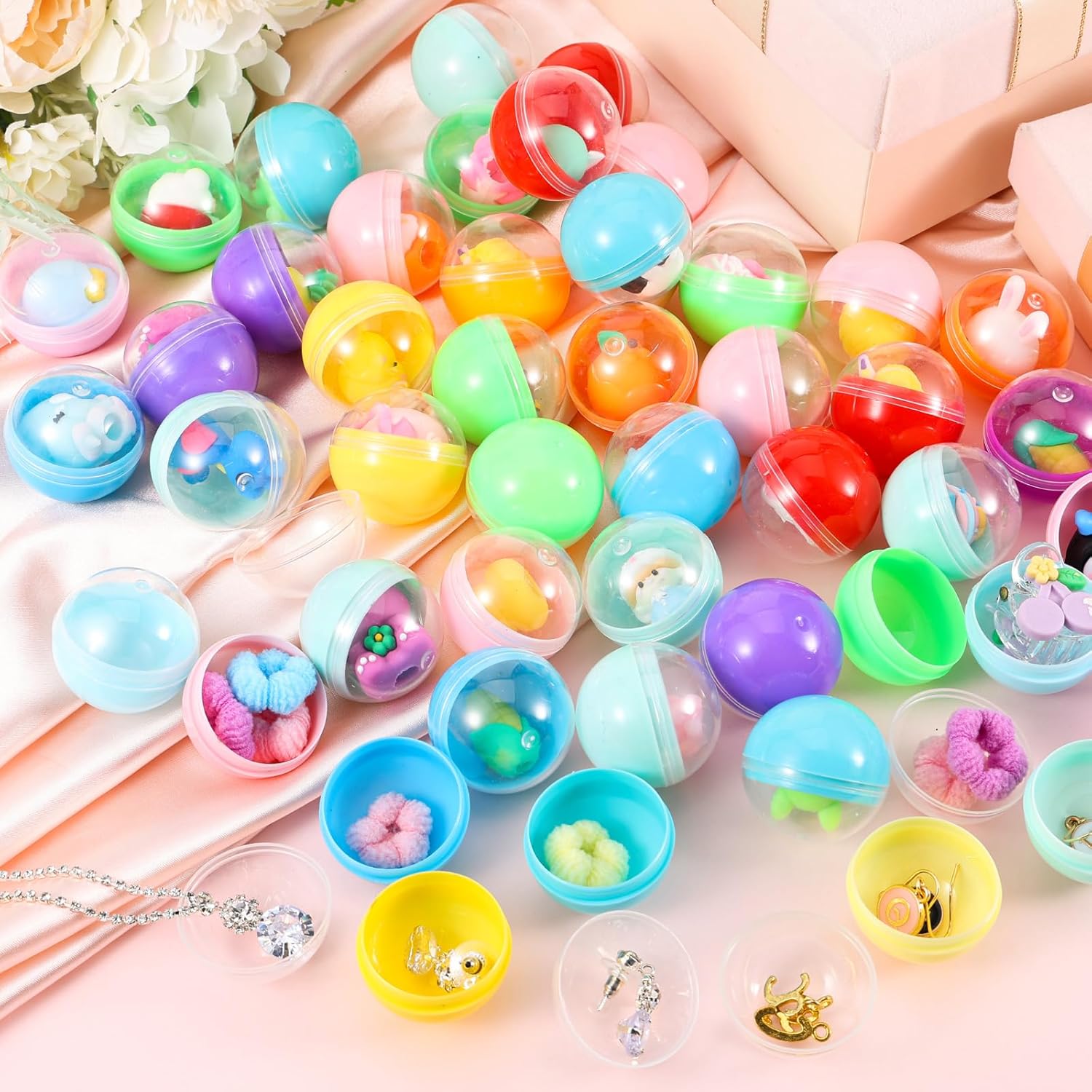 100 Pcs Gumball Machine Capsules Clear-Colored Mini Kawaii Round Capsule Toys Collection for Vending Machine Kindergarten Gift Easter Basket Stuffer Classroom Prize Party Favor 1.3 Inches - Image 4