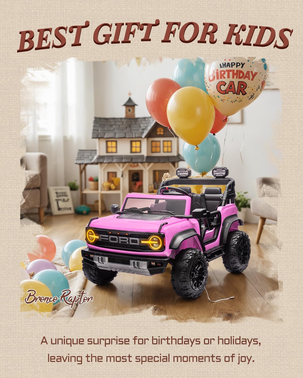 First Ride On 24V Ride on Toys for Big Kids, Licensed Ford Bronco Raptor 2 Seater Ride on Cars with Remote Control, Ride on Truck w/ 4-Wheeler Suspension, 3 Speeds, Led Lights, Bluetooth (24V, Pink) | First Ride On, 24V, for Big Kids, 2 Seater, with Remote Control - Image 4