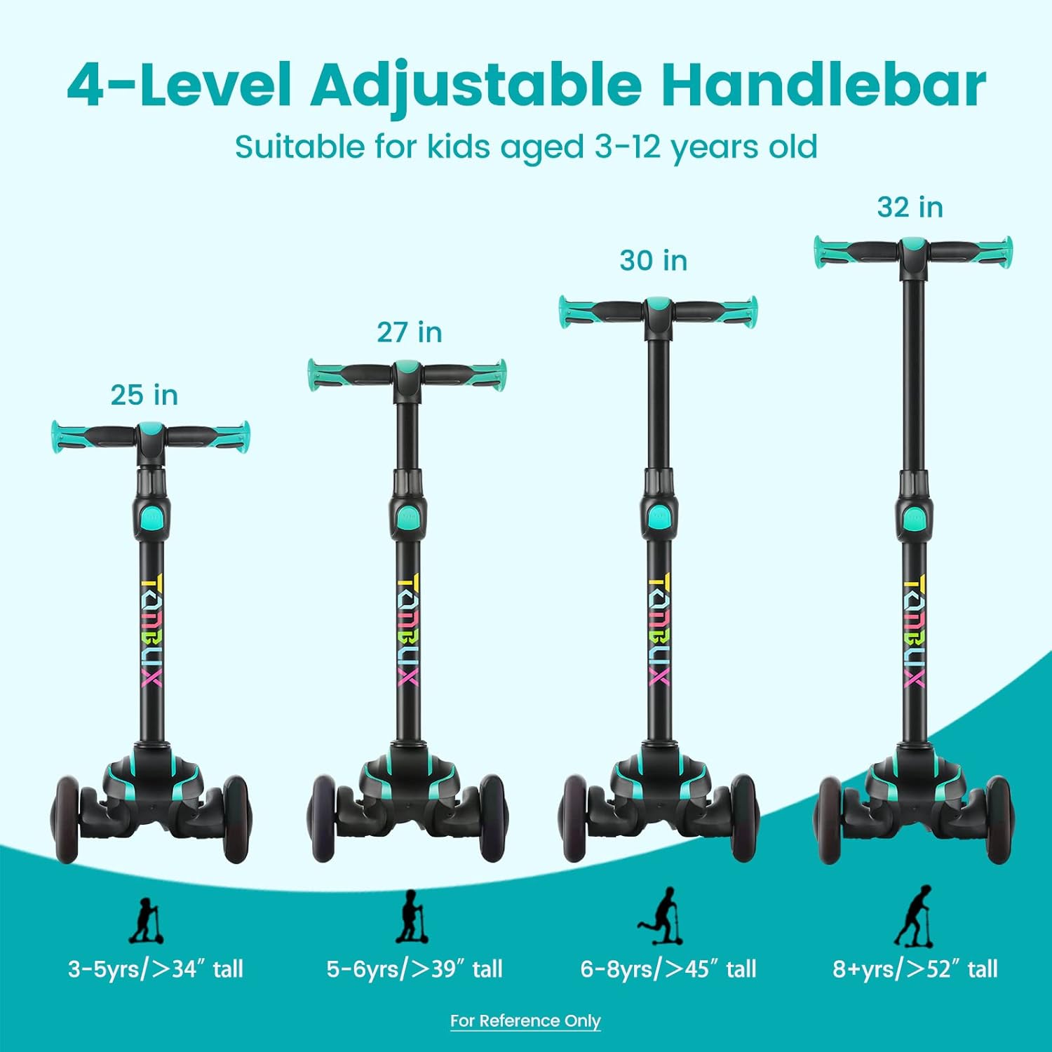 TONBUX Kids Scooter for Age 3-12, Toddler Scooter with 4 Adjustable Heights, Light Up 3-Wheels Scooter, Shock Absorption Design, Lean to Steer, Balance Training Scooter for Kids - Image 2