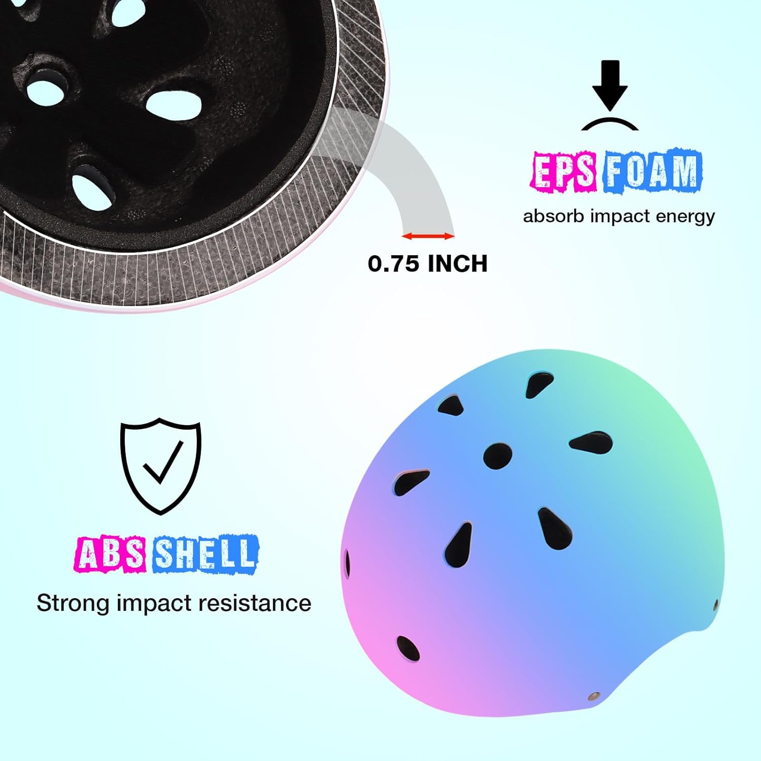Color Gradient Adjustable Bike Helmet with Knee and Elbow Pads - Kids Toddler Boys and Girls Skateboard Helmet for Ages 3-14 | Ideal for Riding, Scooters, Inline Skating, Longboarding, Roller Skating - Image 5