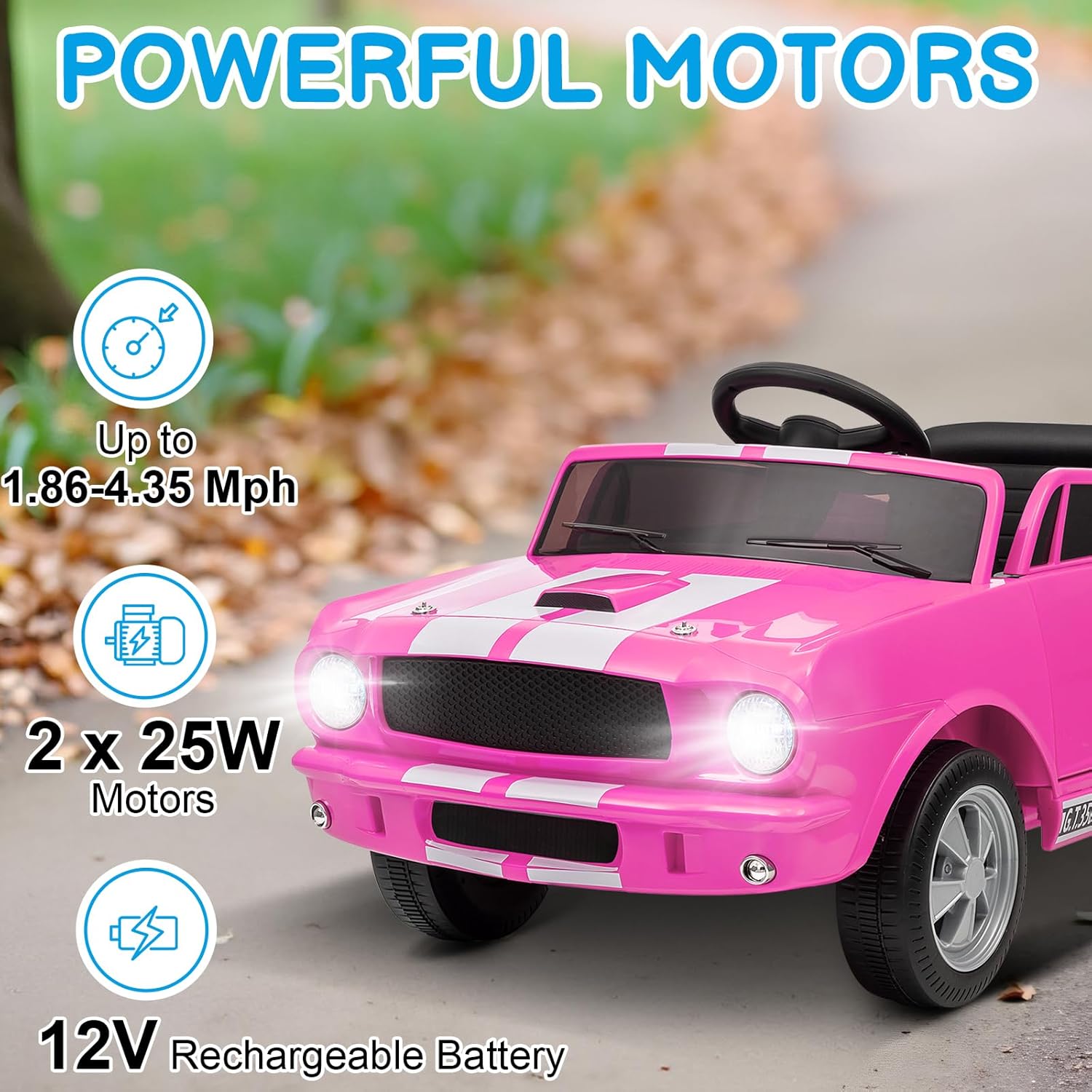 Winado 12V Licensed Shelby Electric Car for Kids, Battery Powered Ride On Toy for Toddlers with Remote Control, Upgrade Panel, Bluetooth, Shock Absorbers, Safety Belt, 3 Speeds, LED Lights - Pink - Image 5