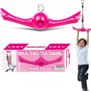 YAMIPROBI Ninja-Twister Swing Spins Set: Slackline Attachments – 360° Handle Twist-Spin Flips Toy Activate Ninja Powers – Ninja Warrior Accessories – Kids Ninja Hang Toys for Playground Backyard,Pink
