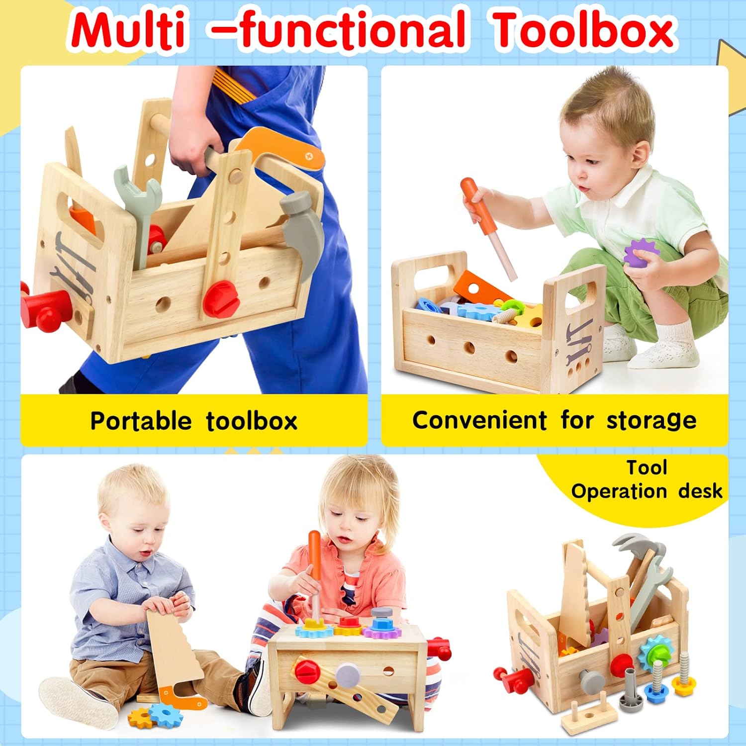 Mgtfbg Kids Tool Set - 29 PCS Wooden Toddler Tool with Box, Montessori STEM Educational Pretend Play Construction Toy for 2 3 4 5 6 Year Old Boys Girls, Best Birthday Gift - Image 4