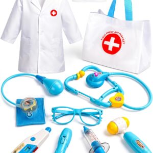 Fajiabao Doctor Kit for Toddlers 3-5 Preschool Dress Up Toddler Toys 2-3 Kids Doctors Play Set with Costume, Toy Stethoscope & Medical Bag for Pretend Play Gift for 2 3 4 Year Old Girls (Blue)