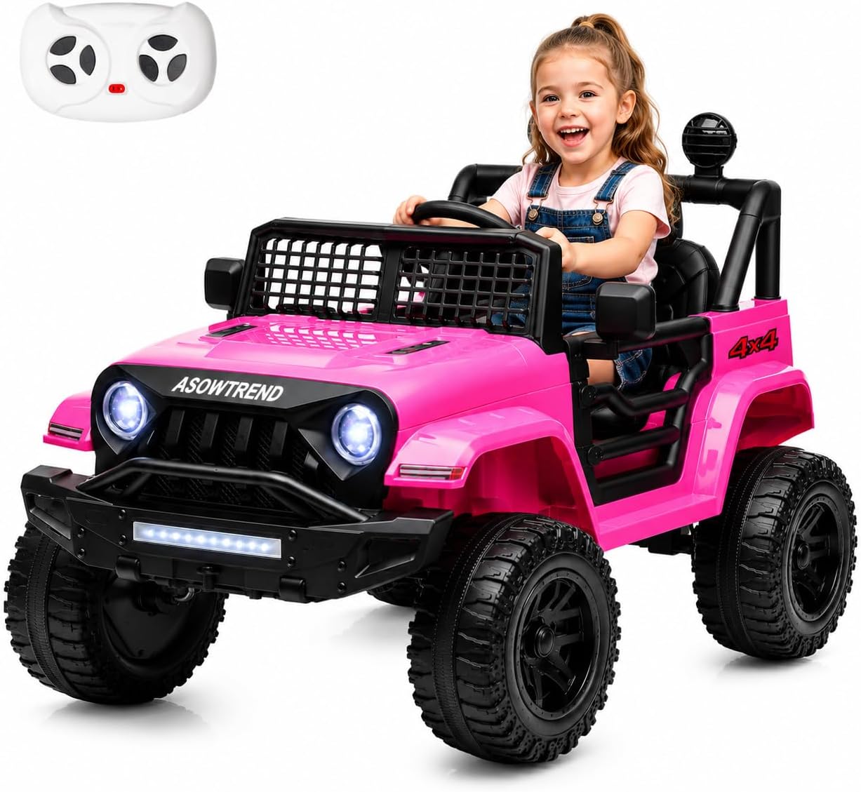 12V Jeep Style Pink Kids Ride On Car, Dual 35W Motor Electric Vehicle with Parent Remote Control, 2-Seater Suspension Toy Car, Bluetooth LED Light, Birthday Gift for 3-5 Year Girls