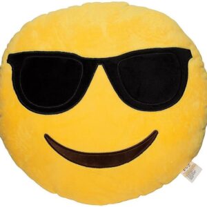 EvZ Official Certified Sunglasses Plush Pillow – 32cm Large Soft Cool Face Emoticon Cushion – Funny Stylish Decorative Stuffed Toy for Gaming Room, Car Decor & Summer Gift (Yellow)