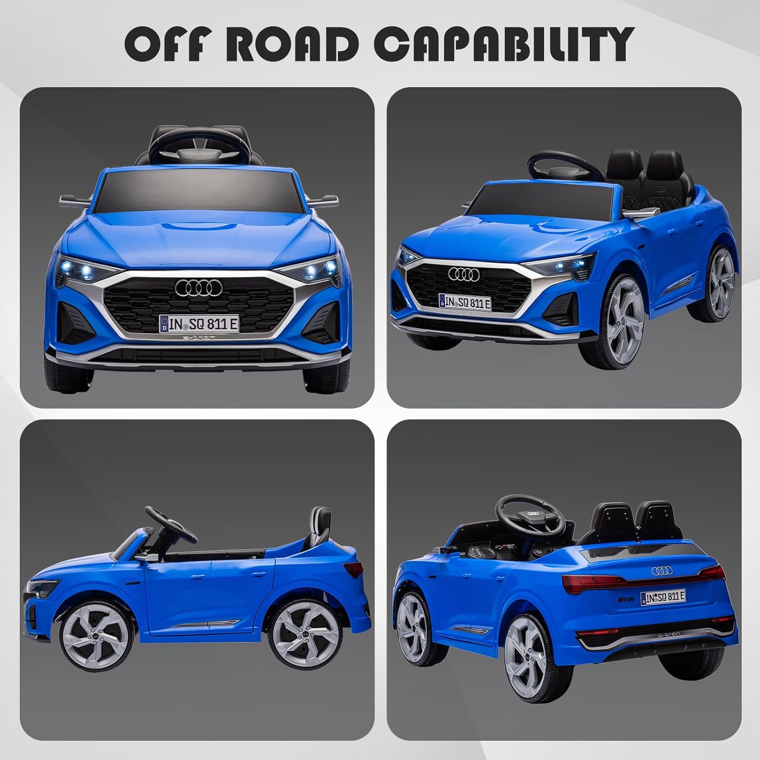 Licensed Audi 12V Children's Electric Ride-On Car, Battery-Powered Electric Toy Car, Suitable for Boys and Girls Aged 3+, with LED Headlights, 2.4GHz Remote Control (Blue) - Image 5