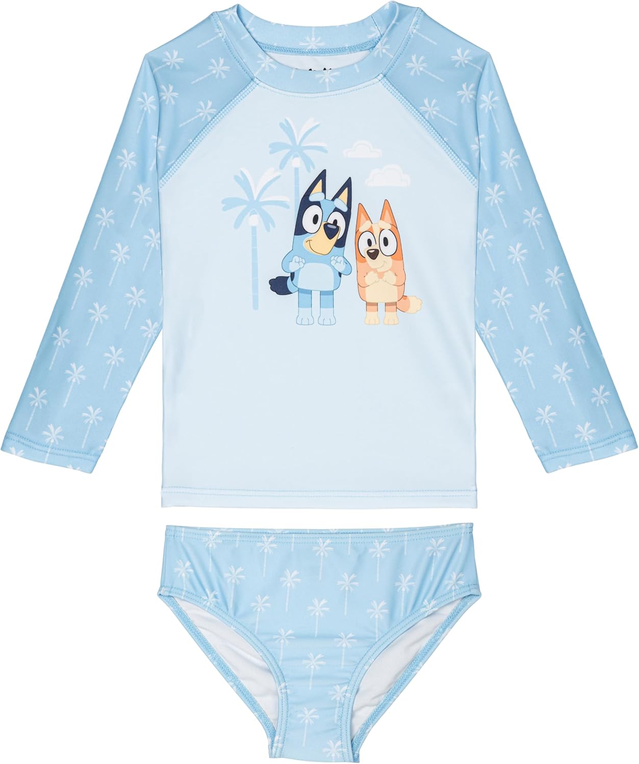Bluey Girls Raglan Rash Guard and Bikini Bottom UPF 50+ Swim Set Toddler to Big Kid Sizes (2T - 10-12)