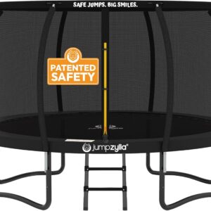 JUMPZYLLA Trampoline Outdoor 8FT 10FT 12FT 14FT 15FT 16FT with Enclosure, Non-Slip Ladder & Anti-Rust Coated Frame, ASTM Approved Recreational Backyard Large Trampoline with Net for Kids & Adults