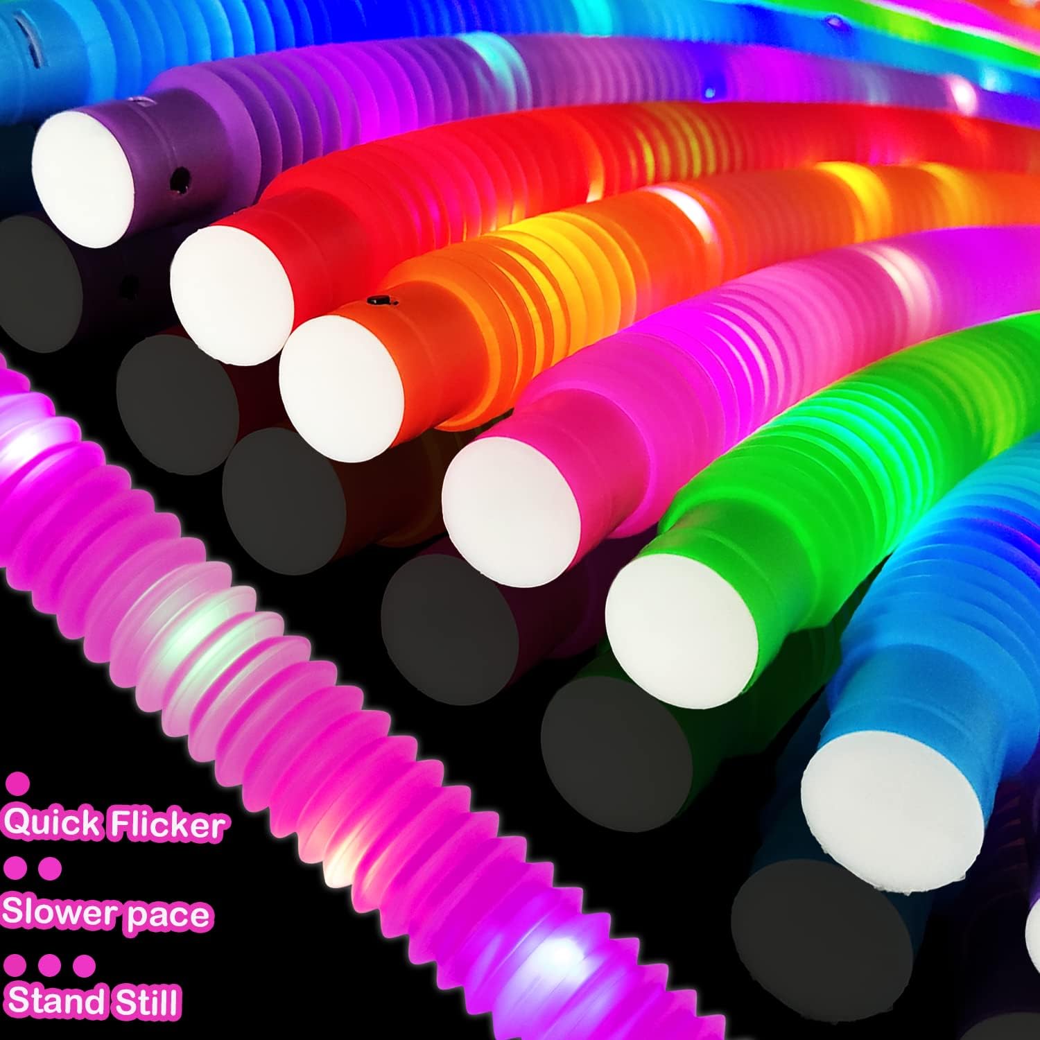 Glow Sticks Camping Essentials for Toddlers-6 PCS,Light Up Pop Tube Wand Toys Gifts for Kids,LED Bracelet Necklace Party Accessories,Fun Summer Outdoor Camp Games Activities Gear Stuff for Boys Girls - Image 4
