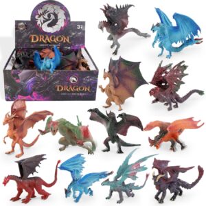 Liberty Imports 12 Pcs Dragon Toy Figures, 5″ Large Realistic Hand Painted Mythical Figurines, Assorted Designs for Kids Party Favors & Cake Toppers
