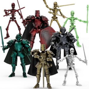 BOZOBO 8pcs 13 Action Figures Assembly Required，DIY Multi-Colored Titan 13 Action Figure Set with Medieval Knight Style，3D Printed Multi-Jointed Movable 13-Action T Figure for Kids & Adults