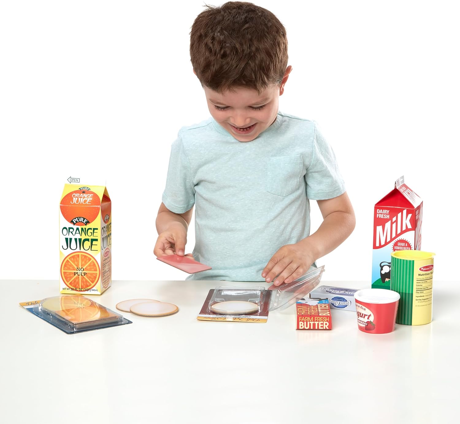 Melissa & Doug Fridge Fillers Grocery Play Food Cartons (8 Pieces) Wooden Toy Groceries, Pretend Play Food, Kitchen Accessories for Kids Ages 3+ - FSC Certified - Image 5