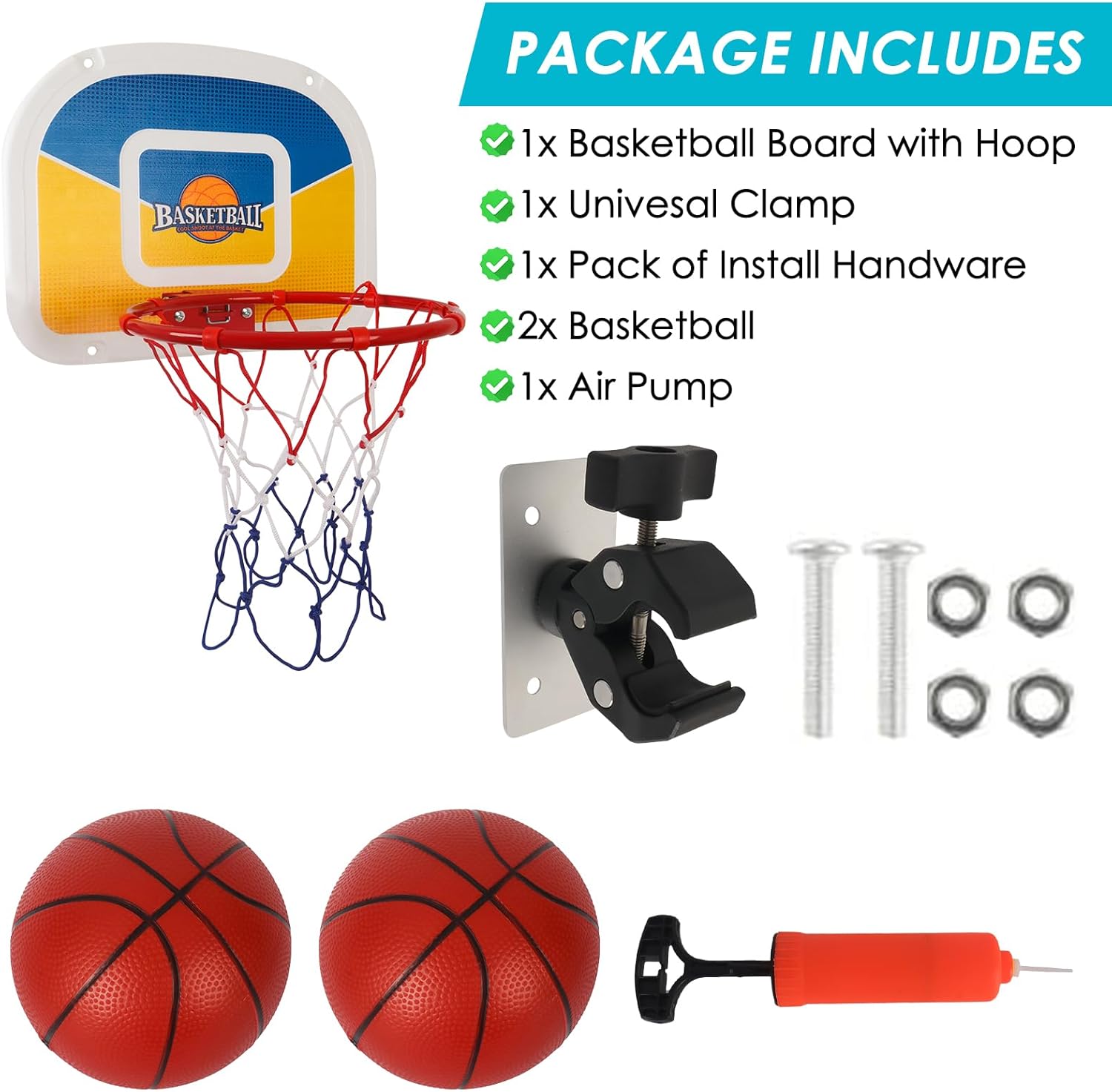 Trampoline Basketball Hoop with 2 Mini Basketball Easy to Install, Upgraded Basketball Hoop for Trampoline Dunk, Fit for Straight and Curved Pole,for Indoor and Outdoor Use - Image 5