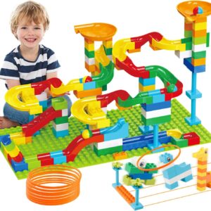 Anpcso Marble Run Building Blocks for Kids Age 3-8, 128 Pcs STEM Building Bricks Set with Toss Ring Game, Educational Learning Toys for Toddlers Boys Girls Gifts- Compatible with All Major Brands